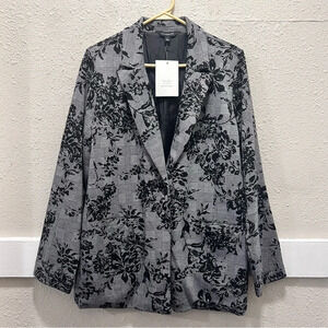 Calligraphie Grey and Black Floral Blazer Jacket NWT L